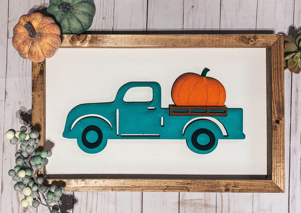 Reversible Farmhouse Truck with Pumpkins and Christmas Tree Sign - 3D