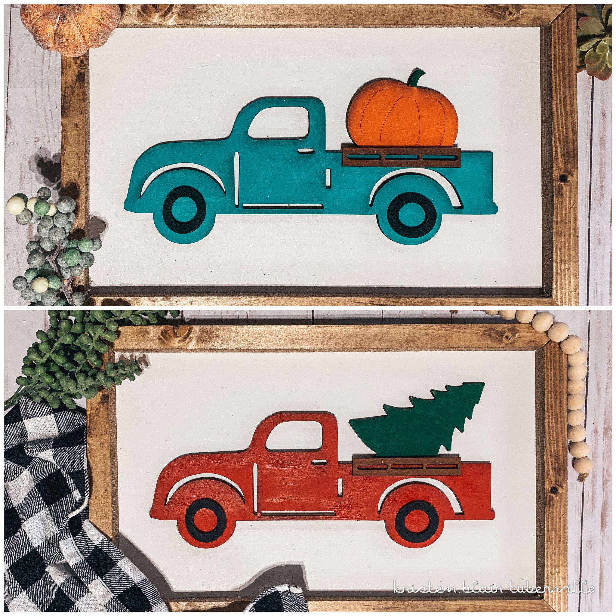 Reversible Farmhouse Truck with Pumpkins and Christmas Tree Sign - 3D